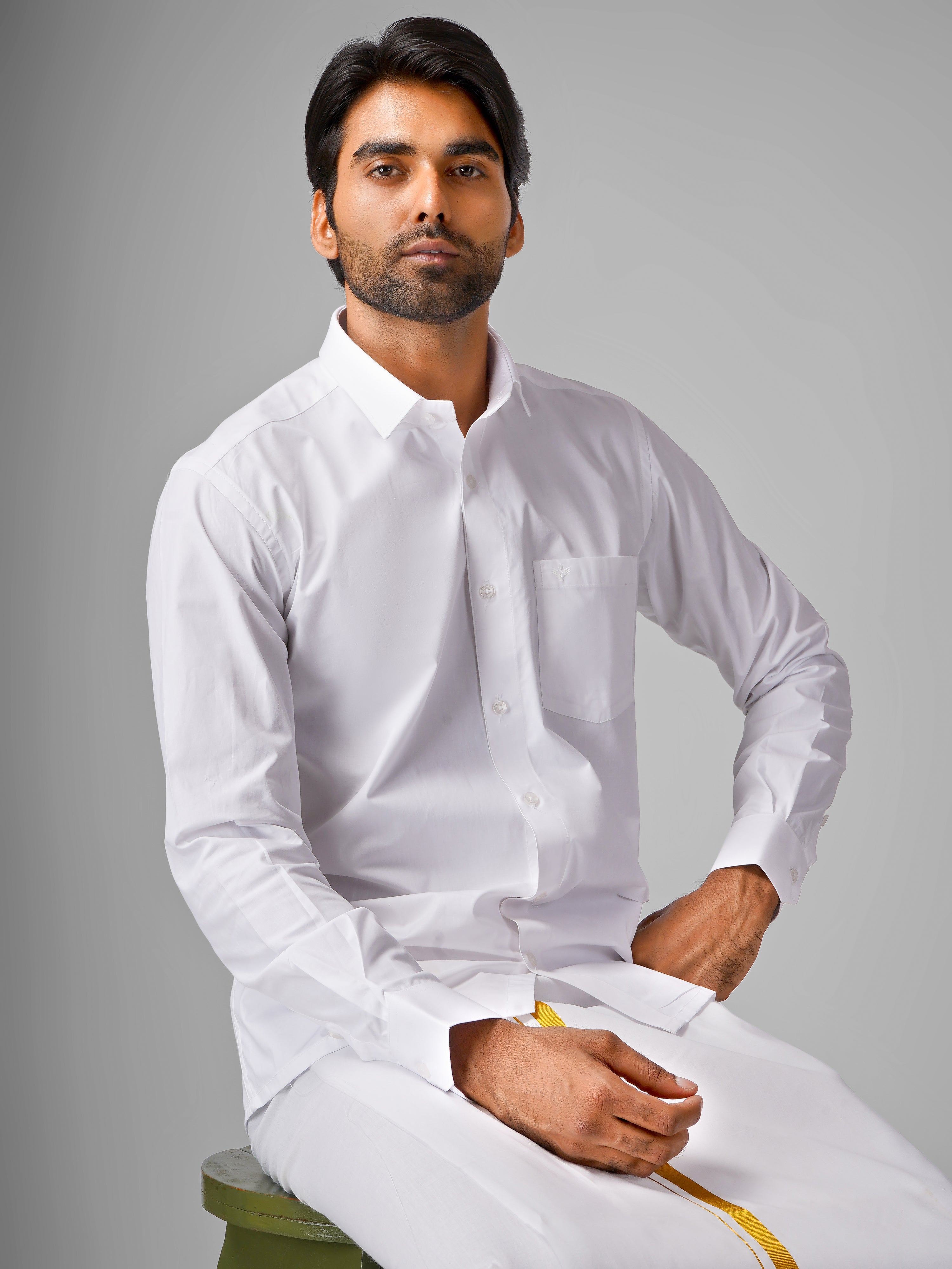 Mannan Premium White Cotton and Linen Dhoti Sets | Azhagan Shirts